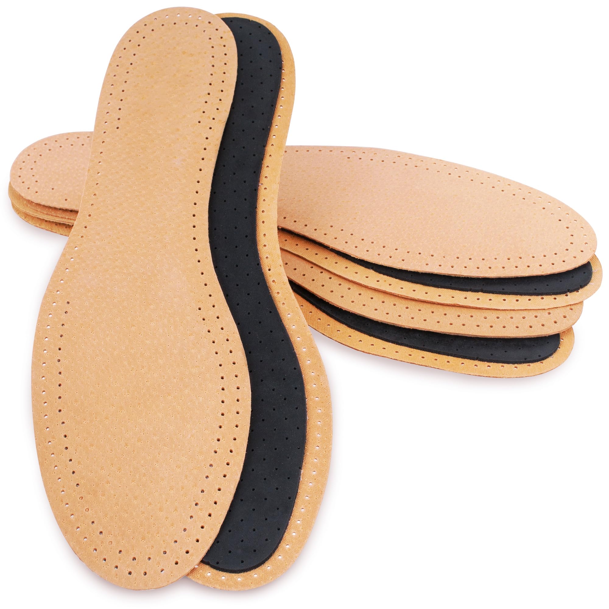 MAROL Aktivkohle Einlegesohlen gegen Schweißfüße Perforierte Echt Leder / 3 Paare/Größe 36-47, Beige, 39