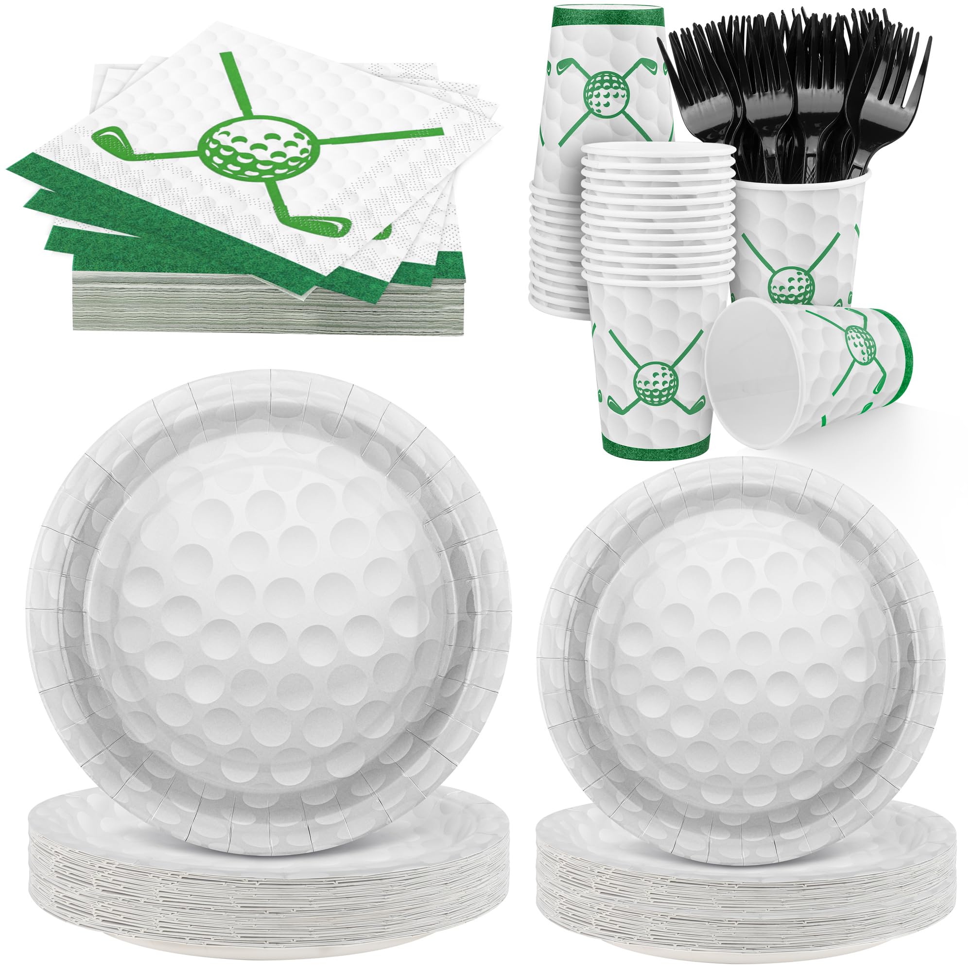 Durony 144 Pieces Golf Party Supplies - Paper Plates and Napkins Dinnerware Set for 24 Guests - Birthday Tableware Includes Plates, Napkins, Forks for