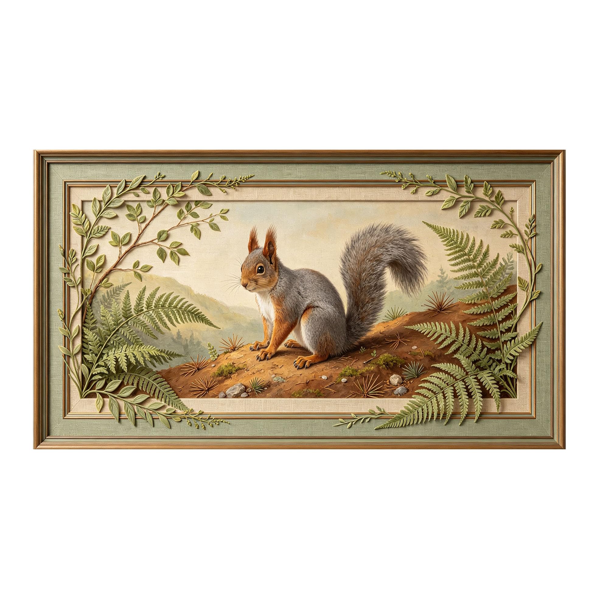 Yzpallescene 3D 3D Framed Wall Art 50cm×90cm Forest Squirrel Botanical Oil Painting Large Size SelfAdhesive Removable Wall Decor Prints Artwork for Living Room Bedroom Office
