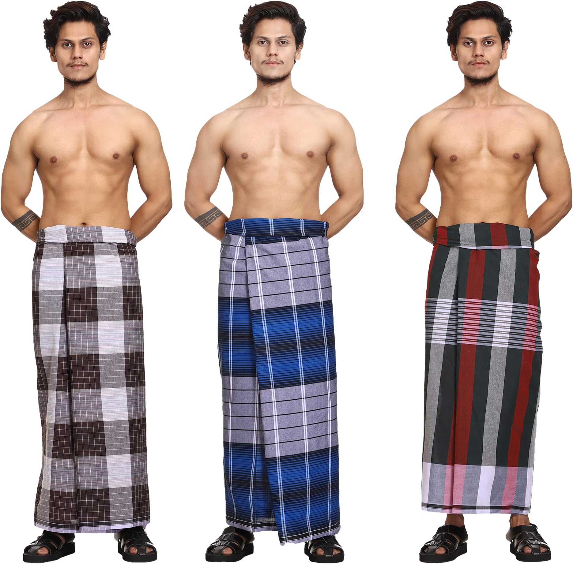 Cotton Stitched Lungis Pack Of 3 (Ready To Wear) 2.25Meter