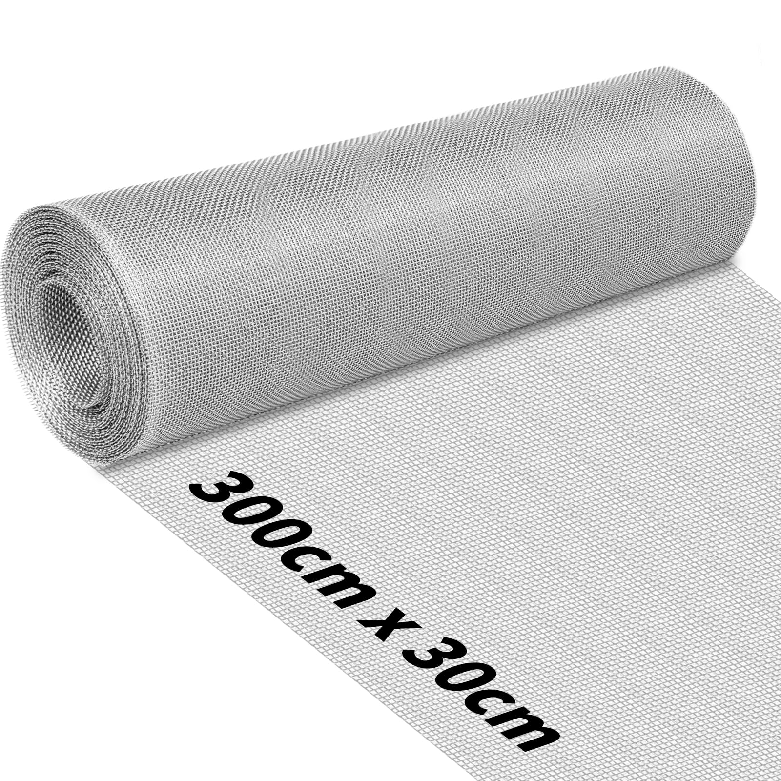 RITOLLO 304 Stainless Steel Wire Mesh Roll 3m x 300mm, Rodent & Insect Proof Metal Mesh Screen for Air Vent, Air Brick, Window, Door & Garden, 1mm Mesh 0.3mm Wire, Easy Cut & Install