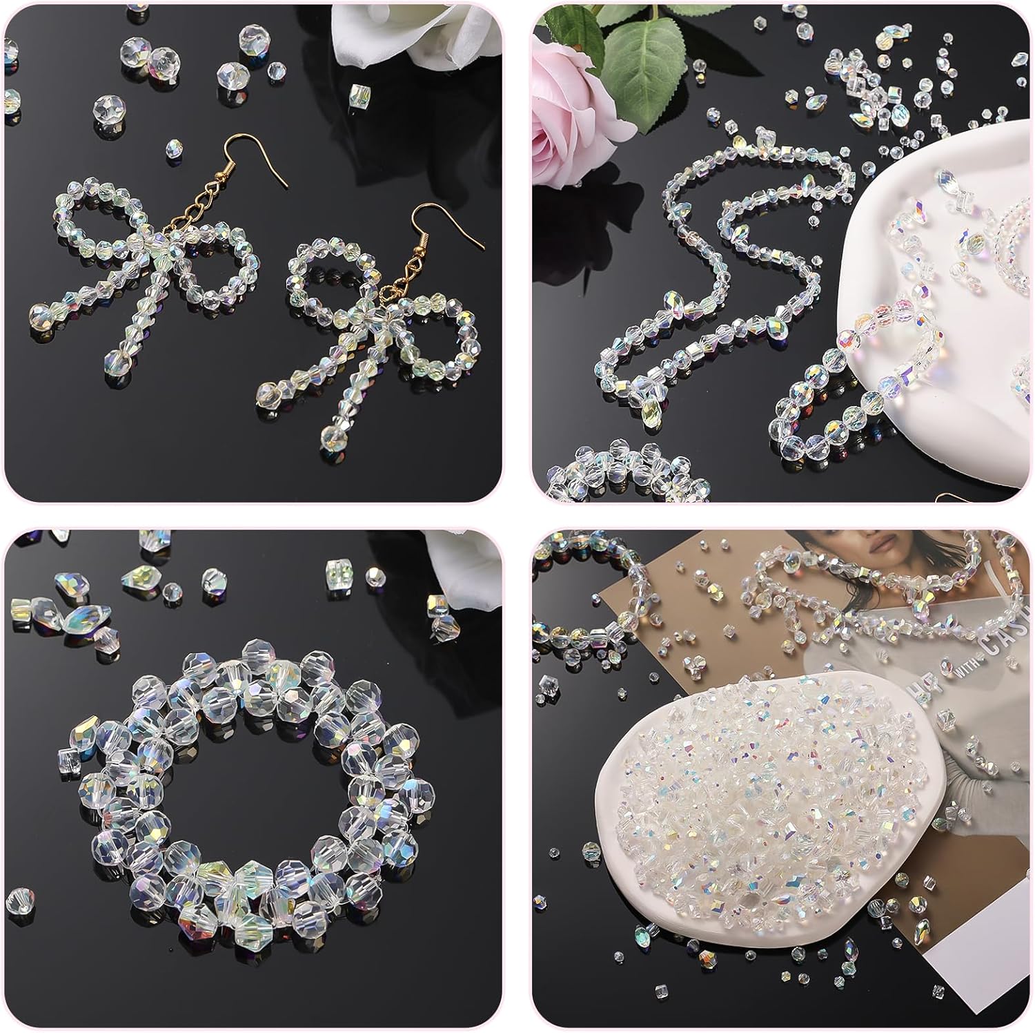 2420pcs Glass Crystal Beads, Assorted Clear Faceted Crystal Suncatcher Beads for Jewelry Making Bracelets Necklace Earring DIY Crafts, New AB Color
