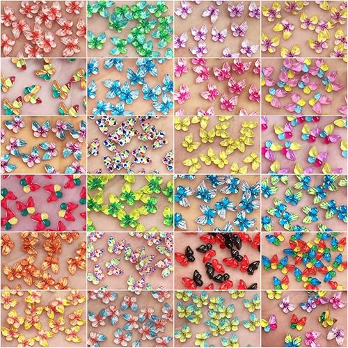 Miniatura 5 de homeemoh Diamantes de imitación de mariposa con parte trasera plana, 80 unidades de 0.394 pulgadas, dijes de mariposa de resina para uñas, adornos,