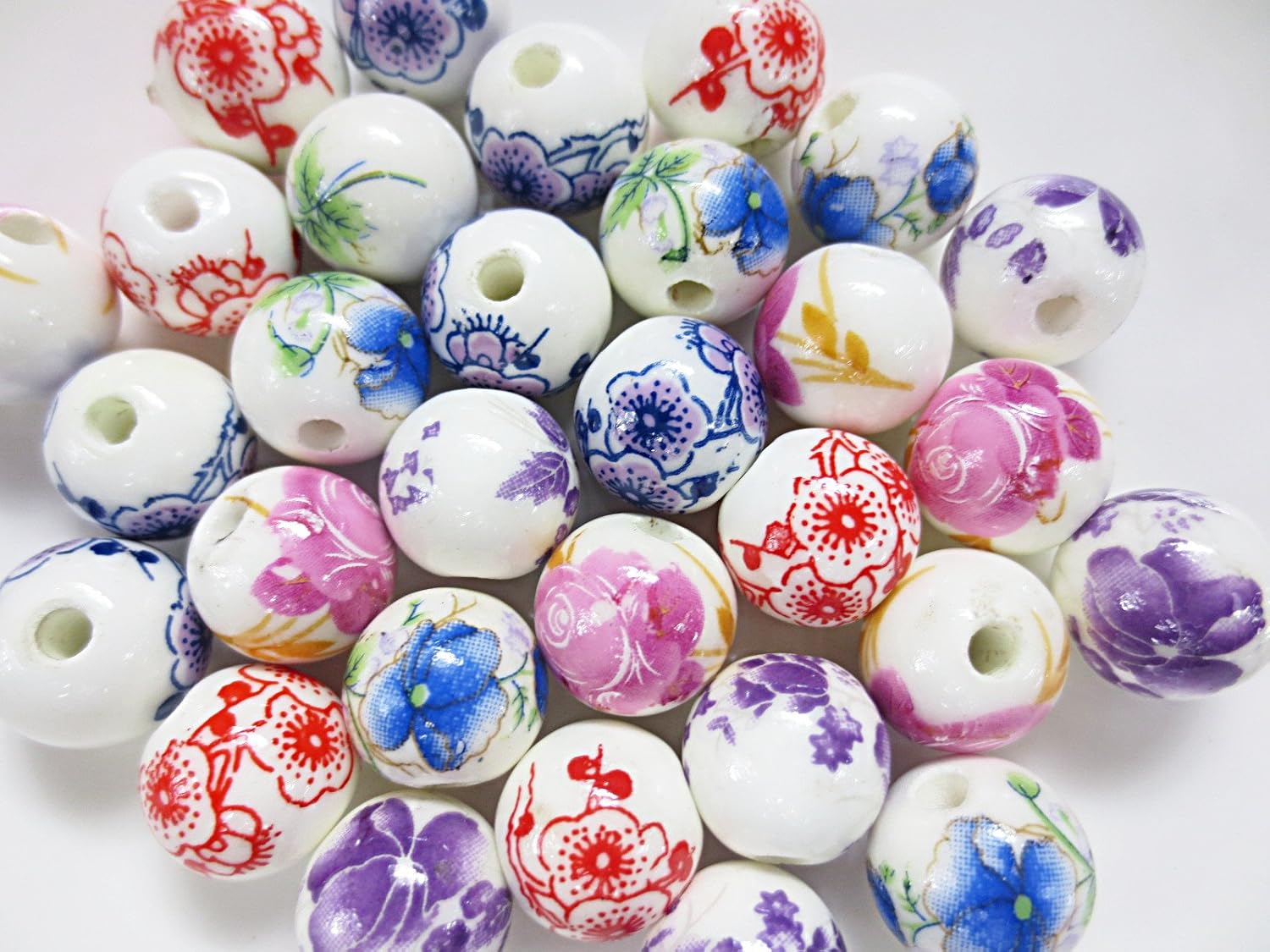 Small Flower Beads, Ceramic Beads, Ceramic, 30 Pieces, Assorted 5 Types, MIX, 0.5 inches 12 mm, Accessory Material, Handmade Parts, Huey Miscellaneous Goods