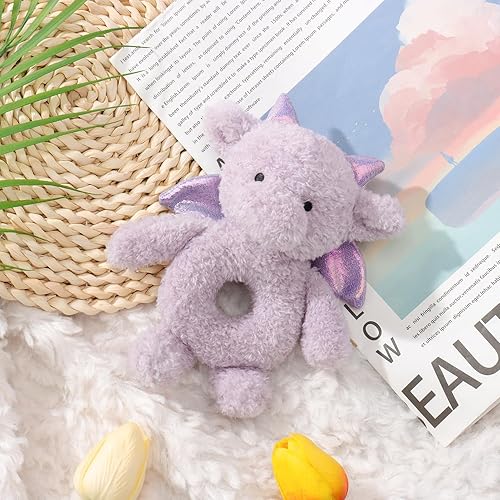Miniatura 3 de Apricot Lamb Sonajero suave de dragón morado para niños y niñas, juguete de sonajero de peluche adorable para el recién nacido, 0-3 meses, 0-6 meses