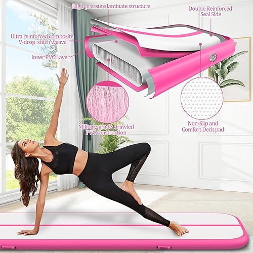 Miniatura 2 de Colchonetas de gimnasia y entrenamiento inflables, 4 pulgadas de grosor, incluye bolsa de transporte, bomba de inflar eléctrica, para uso doméstico,