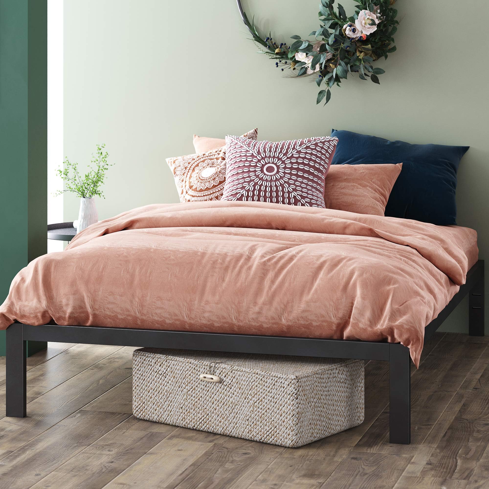 Mia Metal Platform Bed Frame, Wood Slat Support, No Box Spring Needed, Easy Assembly, Black, Full