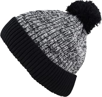 Kids Knit Daily Pom Beanie Hat with Thick Fleece Lining for Boys and Girls Versatile Winter Warm Cozy Skull Hats for Children