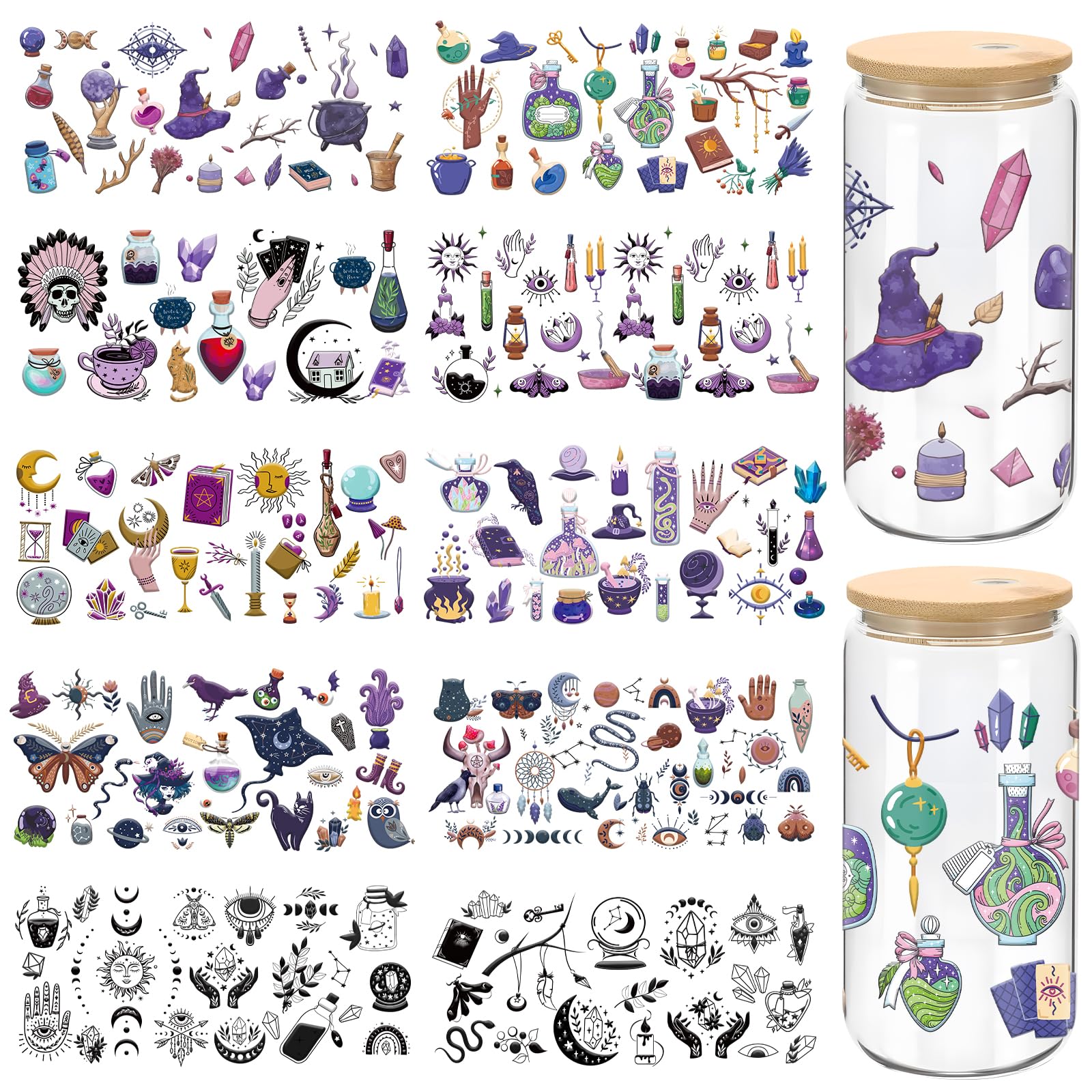 UV DTF Cup Wrap - 10 Halloween Sheets, Orange Vinyl, Modern Style, Witch Theme, Indoor Use, Cup Wrap Sticker