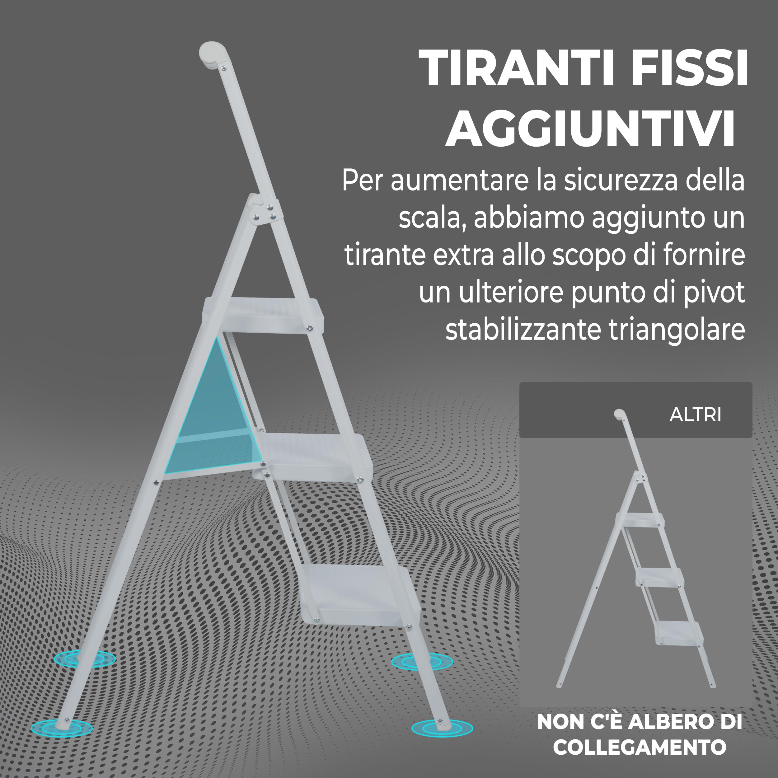 UZIRO Scaletta Pieghevole 3 Gradini in Acciaio, Scala Compatta con Gradini Larghi Antiscivolo, Facile da Riporre, per Casa, Cucina e Ufficio