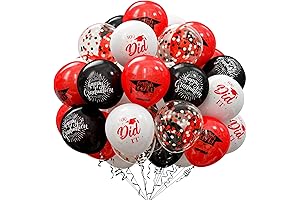 75-Pack Red, Black and White Graduation Party Decorations Balloons