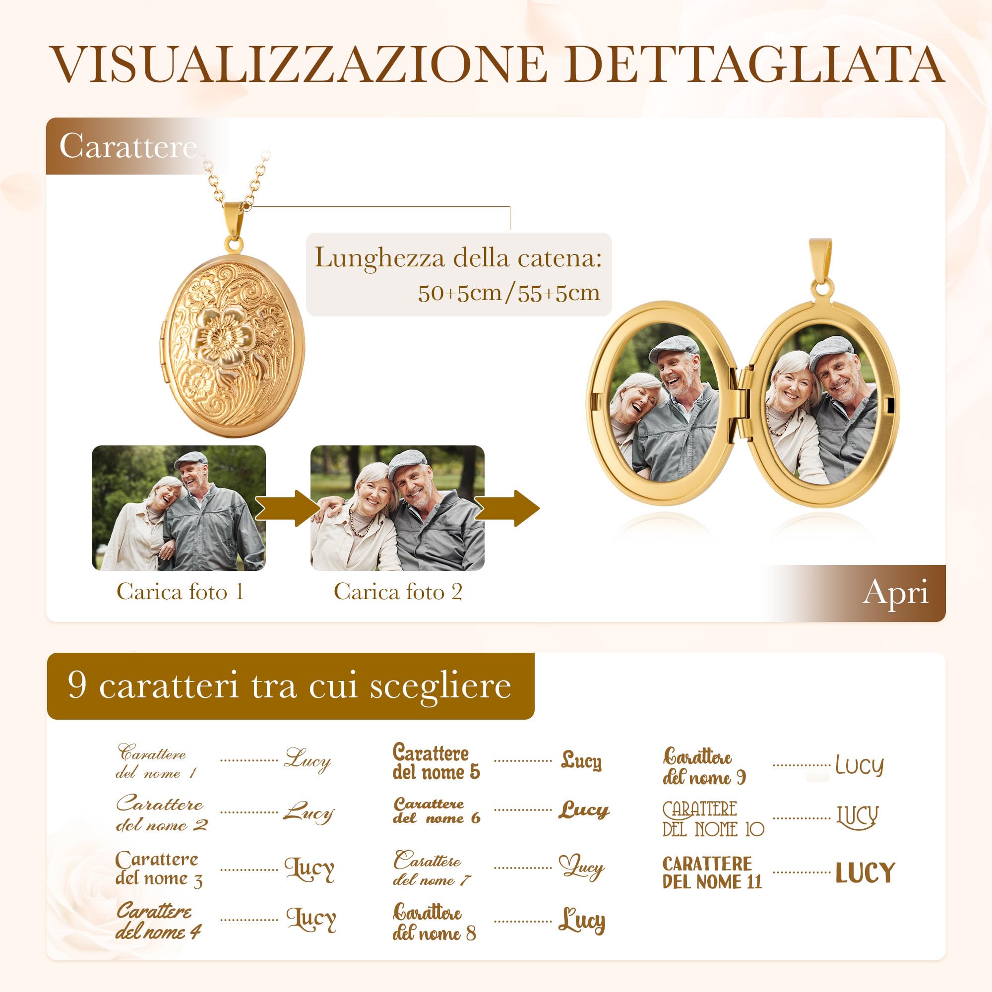 Easycosy Collana Con Foto Personalizzata, Ciondolo Donna Personalizzato | Ciondolo a Cuore Personalizzato, Collane con Foto Personalizzata per Donna, Idee Regalo 2026 per Mamma, Catena da 50 cm