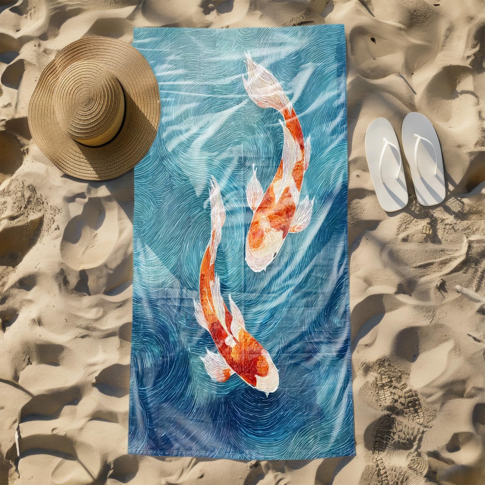 Generico Telo Mare Microfibra 200X100 Oro Arancione Koi Asciugatura Rapida Telo da Spiaggia Sabbia Per Donna Uomo Viaggi Vacanze Nuoto Campeggio