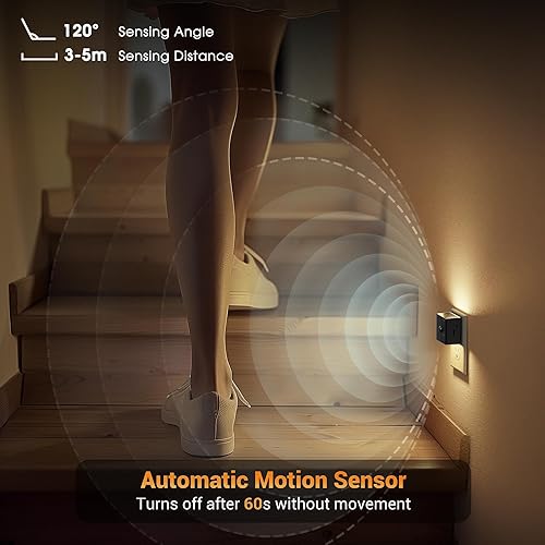 Miniatura 5 de JandCase Luz nocturna con sensor de movimiento, luces nocturnas que se enchufan a la pared con brillo ajustable, luz nocturna activada por