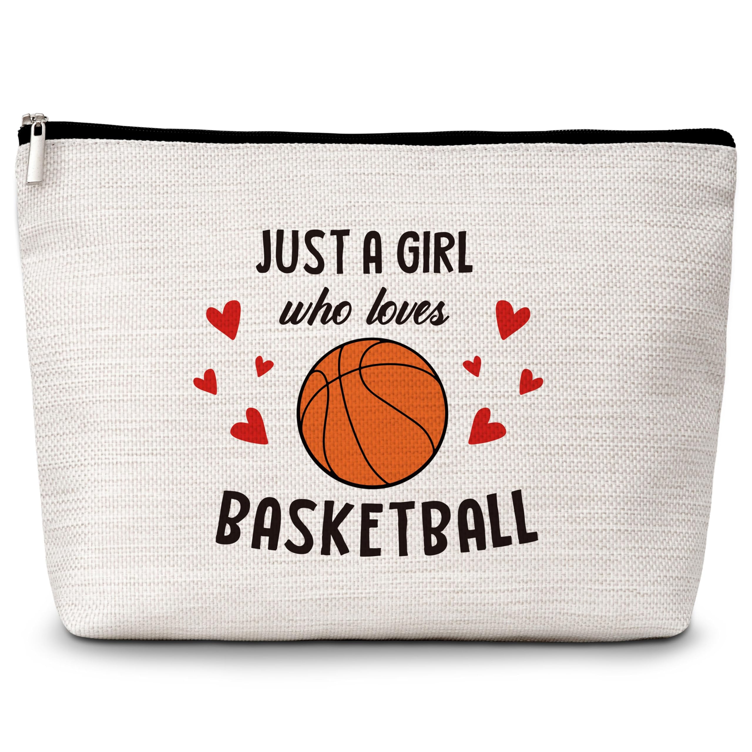 Basketball Gifts Cosmetic Bag, Just a Girl Who Loves Basketball Travel Makeup Bag, Gifts for Basketball Lovers Players, Inspirational Birthday Gifts