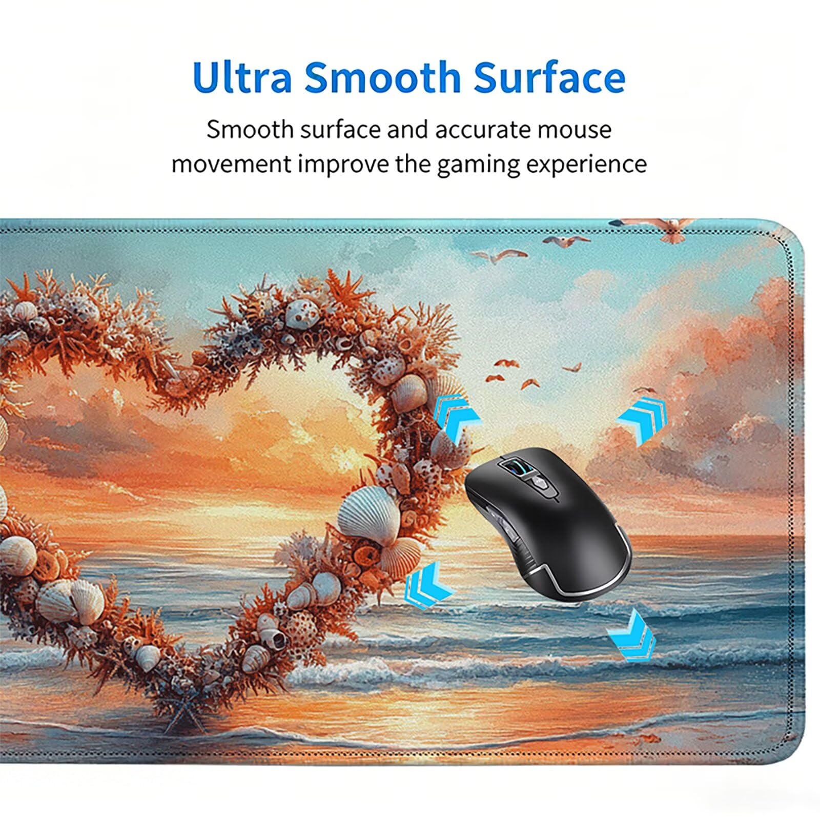 Tappetino Mouse Gaming, 1200x600mm Tappetino Mouse XXL spiaggia 0c0-244 | Mouse Pad Grande, Ottimizzato per i Sensori da Gioco, Migliora Precisione e Velocità, per Mac e PC, Amore