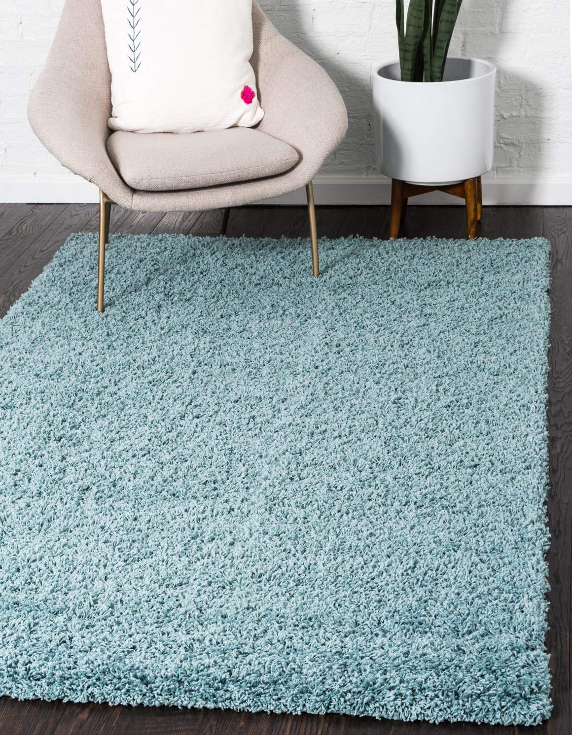 Unique Loom Solid Shag Collection Area Rug (8' x 10' Rectangle, Light Slate Blue)