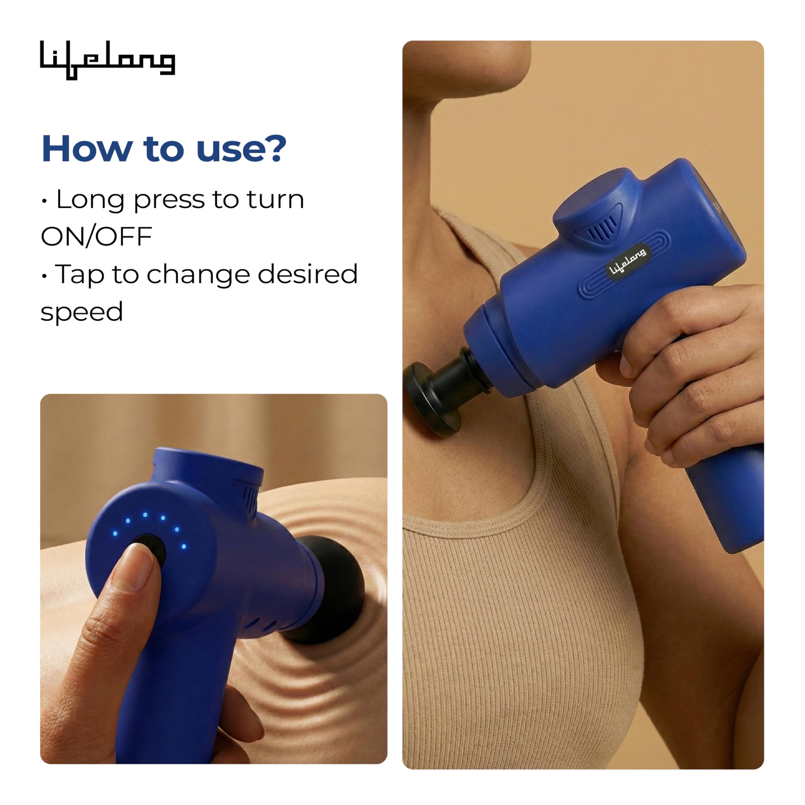 Lifelong Percussion Massage Gun | Full Body Massager for Pain Relief | Rechargeable Cordless Deep Tissue Massage Machine | 7 Specialised Heads for Use at Gym, Home & During Travel Product Image 3