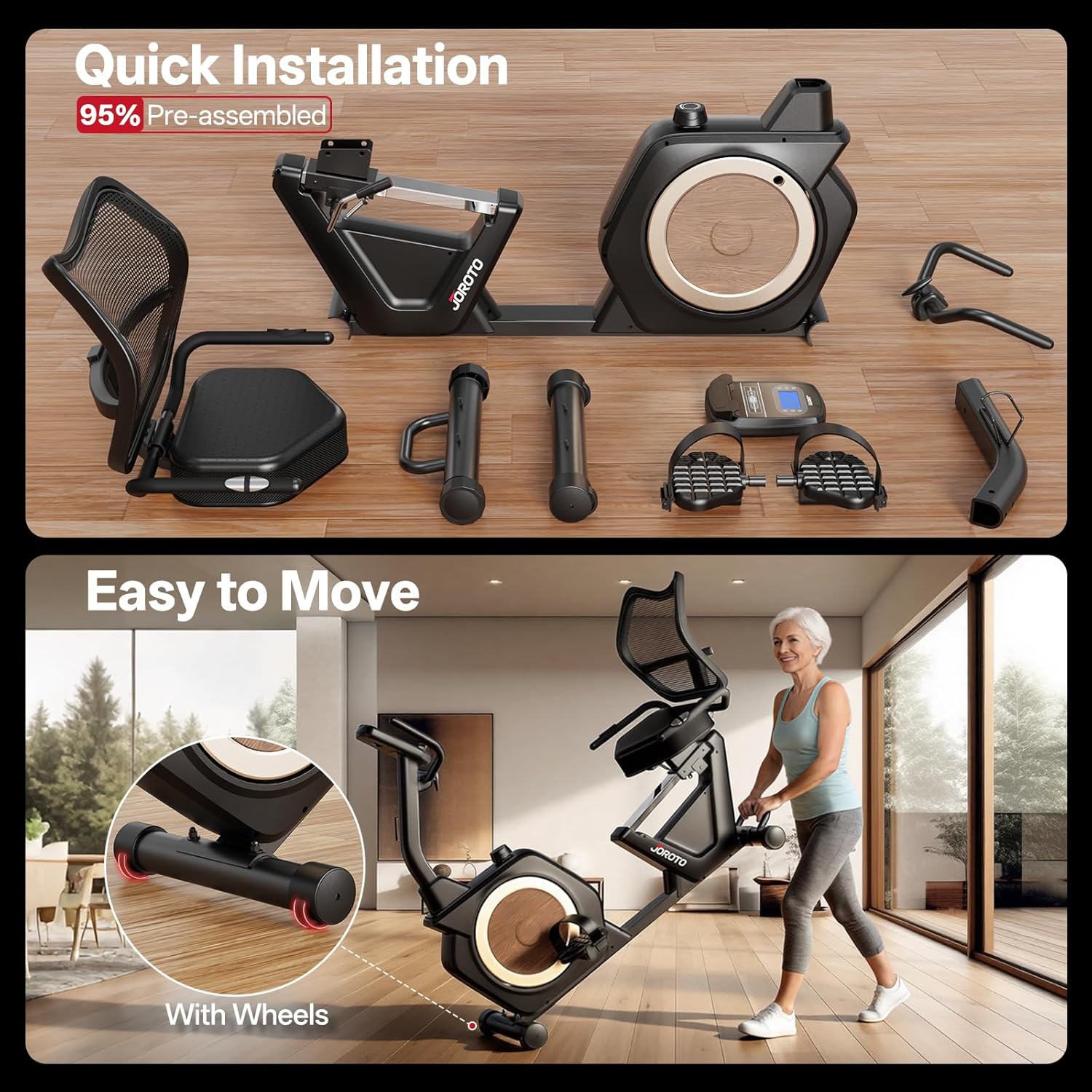 JOROTO Recumbent Exercise Bike for Home, Magnetic Recumbent Bike for Seniors Adults, 400LBS Capacity, Wide Cushioned Seat & Back with Smart APP, Backlit LCD Monitor, Heart Rate Handle - Image 9