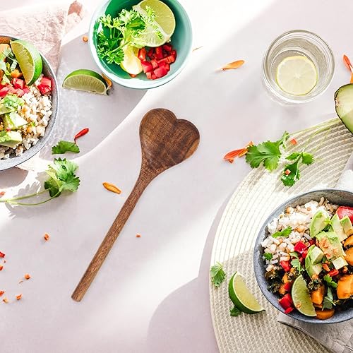 Miniatura 5 de UPKOCH Cuchara de madera en forma de corazón, mango largo, utensilios de cocina, cuchara de sopa, cuchara de mezcla de madera para regalo de