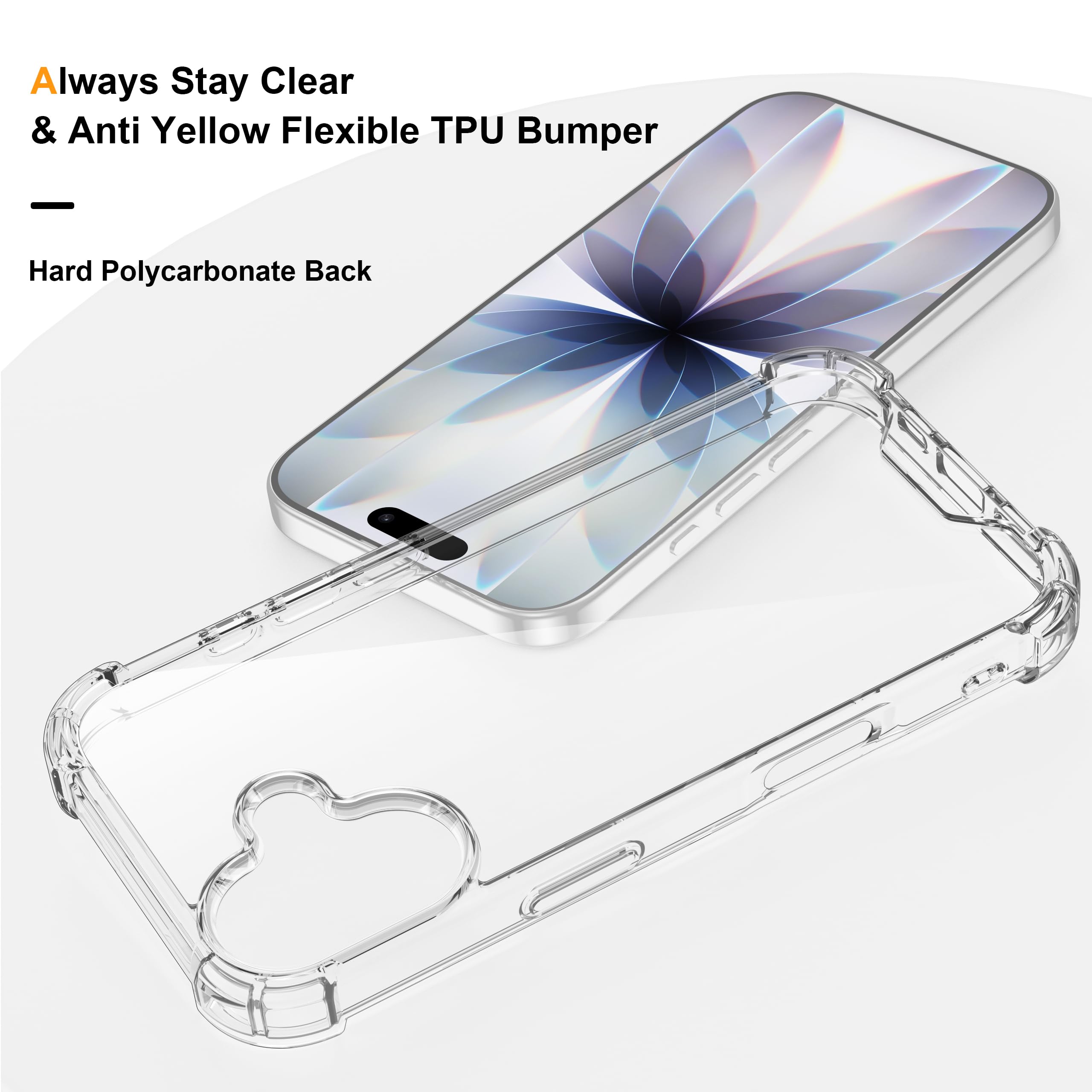 ORETECH 4 in 1 Cover per iPhone 17 (6,3 Pollici) con [2 Vetro Temperato e 1 Vetro Fotocamera] Custodia per iPhone 17 Antiurto Sottile in PC Rigido con Bumper in TPU-Trasparente