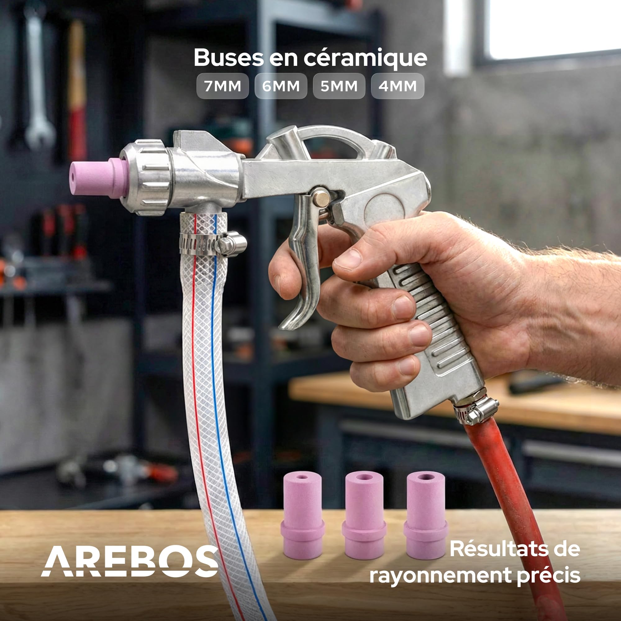 Arebos cabine de sablage 90 litres | y compris pistolet de sablage avec 4 buses en céramique | gants de travail | fenêtre de visualisation + 5 films de rechange