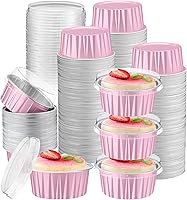Vista 29 de Gejoy 400 Piezas Moldes de Papel de Aluminio para Hornear con Tapas 5 oz Moldes Desechables Ramekins Mini Moldes para Pasteles Crème Brûlée Moldes
