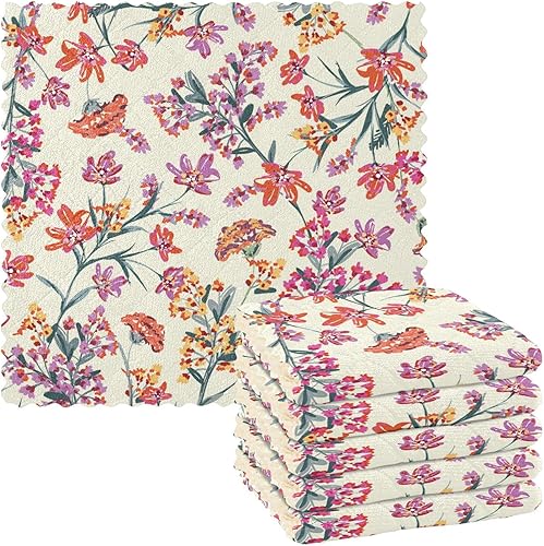 Miniatura 1 de Colourful Blooming Brused Wild Flower Soft Print Microfiber Towels for Kitchen Quick Dry Set of 6 Microfiber Drying Towel Kitchen for