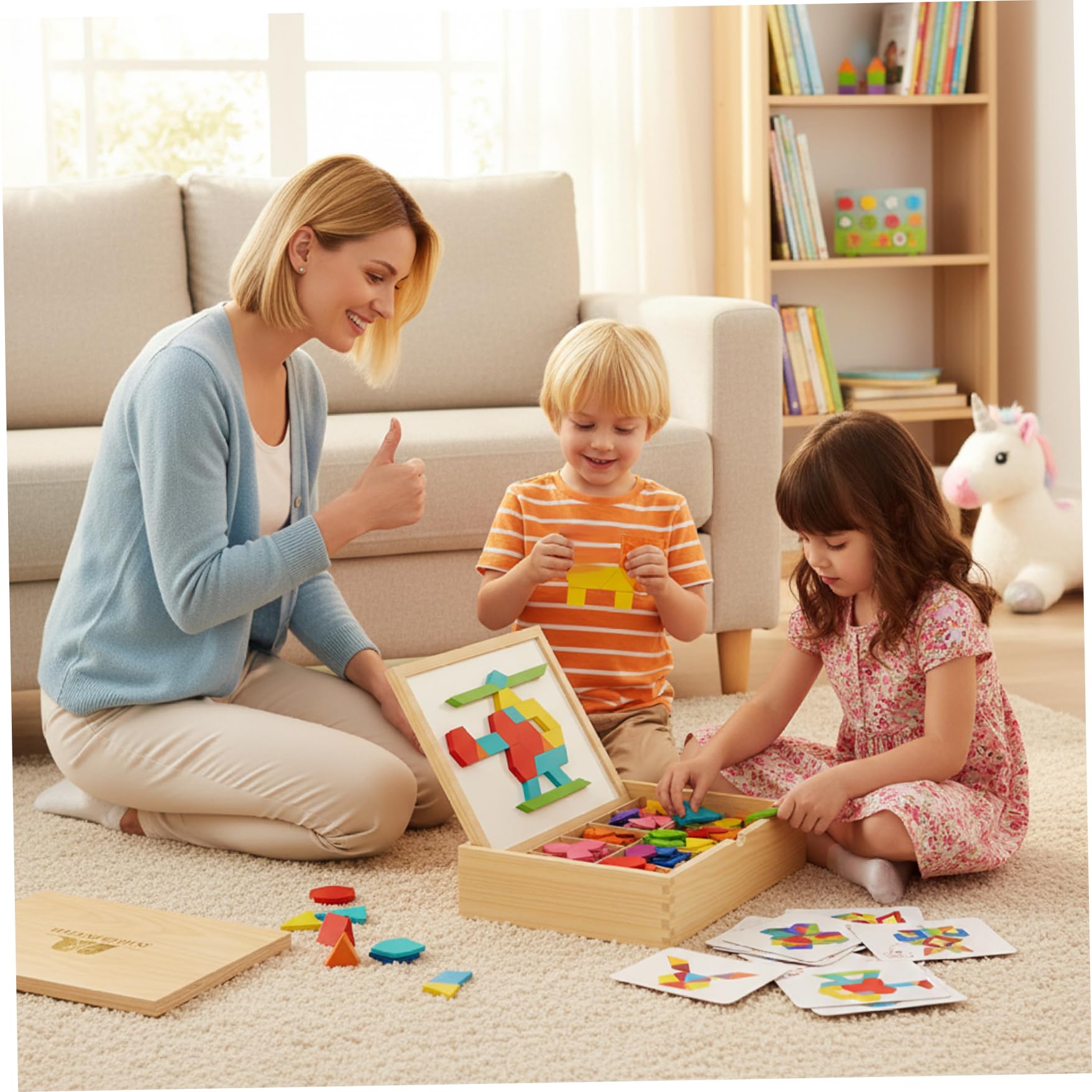 Rompecabezas Tangram, Rompecabezas magnéticos de Madera con Tarjetas de diseño, Juguetes de Aprendizaje para niños de 3 a 8 años, de geometría Tangram, 220 Piezas, Tangrams