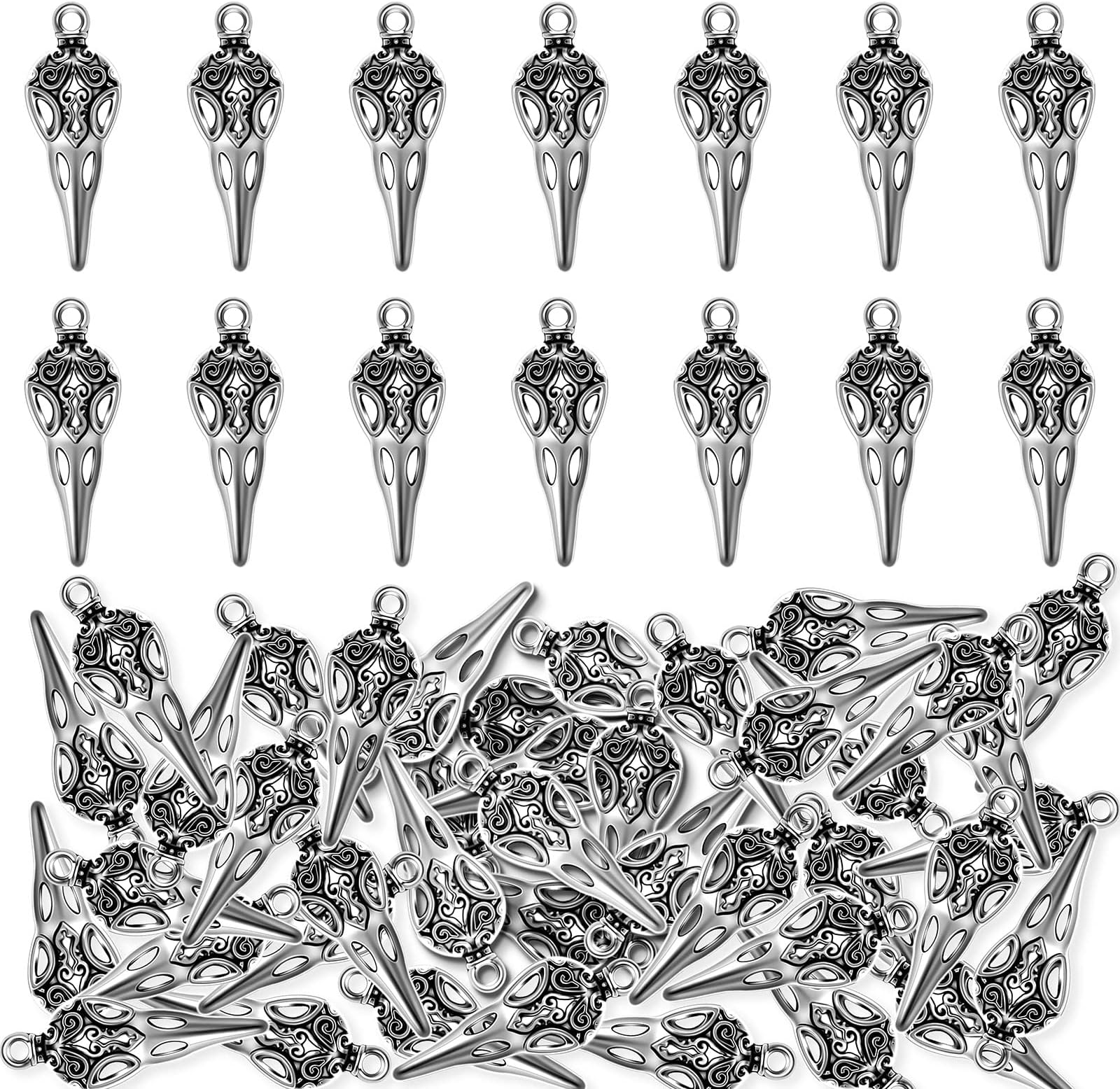 12-Piece Alloy Raven Skull Charms – Bird Head Pendants For Halloween & Jewelry Making