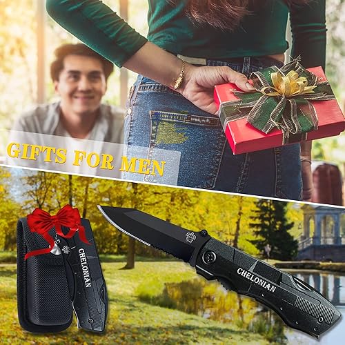 Miniatura 6 de CHELONIAN Cuchillos tácticos multifunción con alicates, destornilladores, abridor de botellas, funda duradera, multiherramienta genial para el