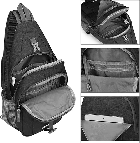 Miniatura 5 de G4Free Bolsa Bandolera con Bloqueo RFID Mochila Bandolera Cruzada Bolsa de Pecho Mochila de Día para Senderismo Viaje (Negro)