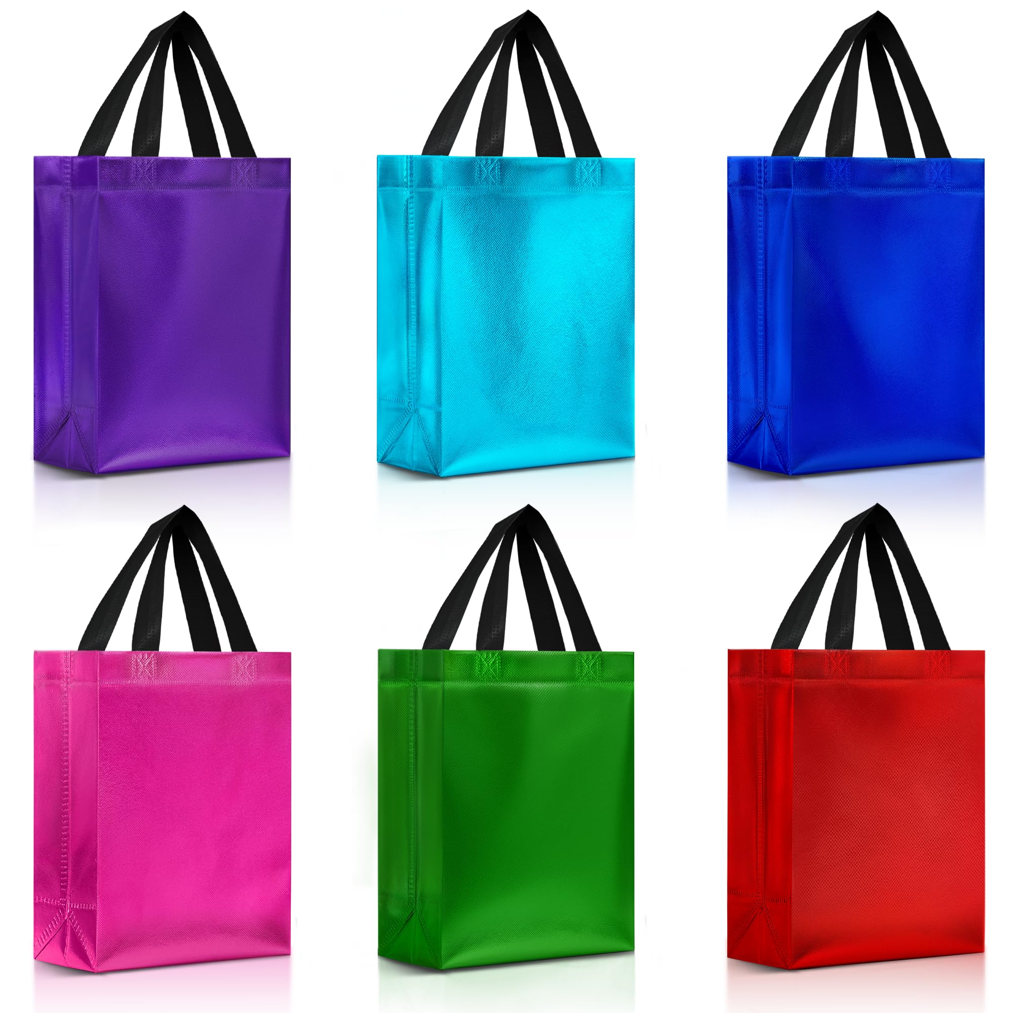 Nush Nush Mix Color Gift Bags Medium Size – Set of 12 Reusable Gift Bags with Handles with Six Vibrant Colors With Glossy Finish - Ideal Goodie Bag