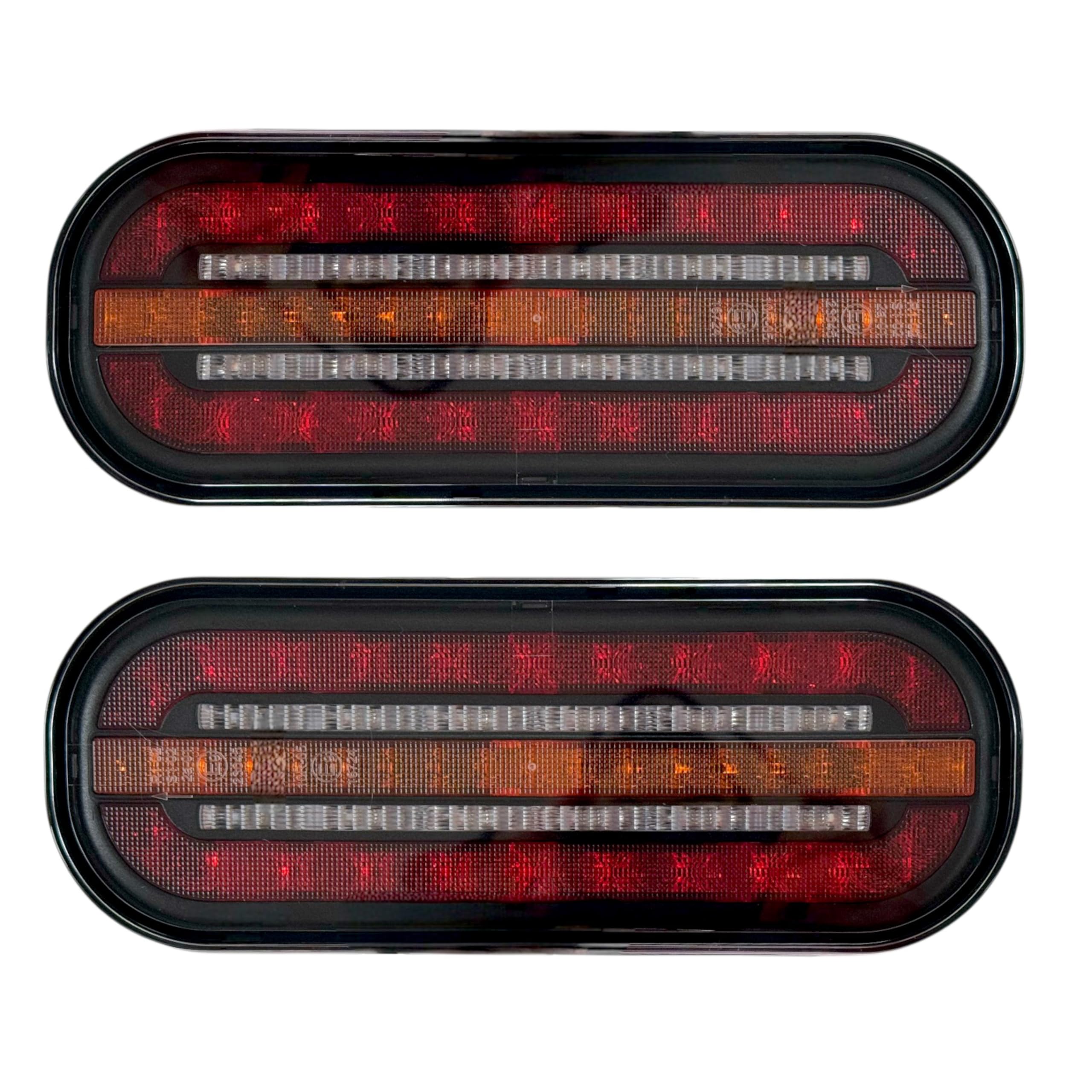 Set 2 Fanali Posteriori LED 3 Funzioni con Freccia Dinamica 12–36V – Posizione, Stop, Indicatore – Omologazione E9 R10 – per Rimorchio, Camion, Caravan