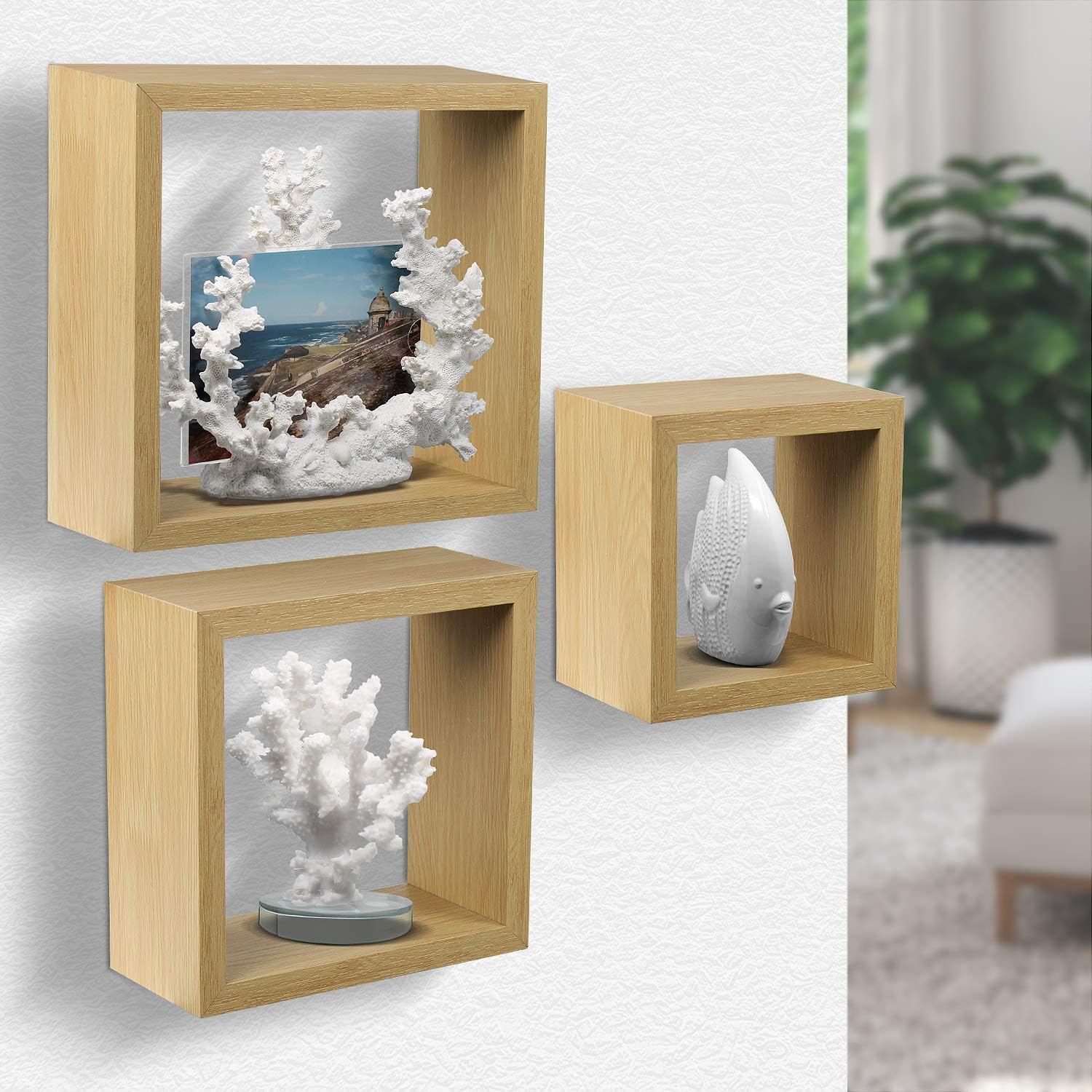 Sorbus Floating Box Shelves — Square Cube Wall Decor Hanging Shelves Decoration — Shelf for Living Room, Bedroom, Trophy Display, Photo Frames