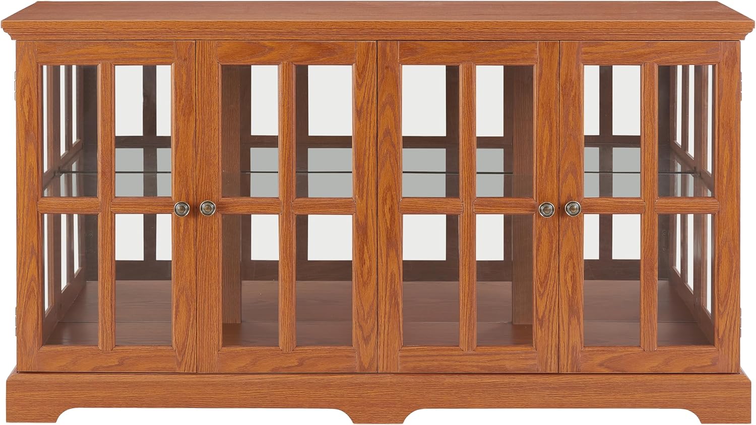 59" W Curio Display Cabinet w/7 Colors LED Lights & Float Glass Doors Display Case w/Acrylic Back Panel & Adjustable Shelves China Cabinet for Collectibles Elegant Bookcase Storage Cabinet (Dark Oak)