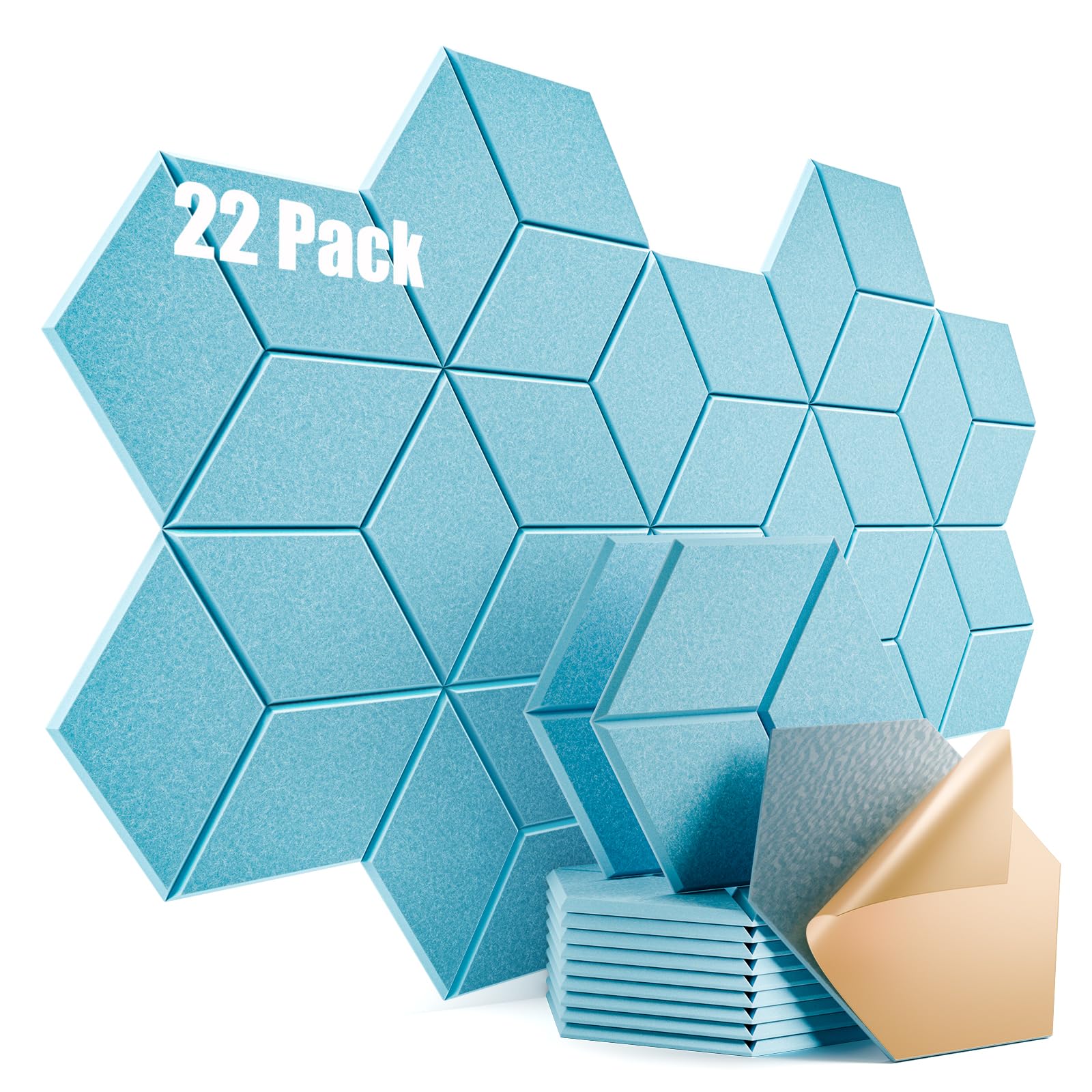 22 Pack Self-Adhesive Acoustic Panels 12" X 10" X 0.4" - Sound Proof Foam Panels with High Density, Y-Lined Design, Flame Resistant, Absorb Noise and Eliminate Echoes(Light Blue)