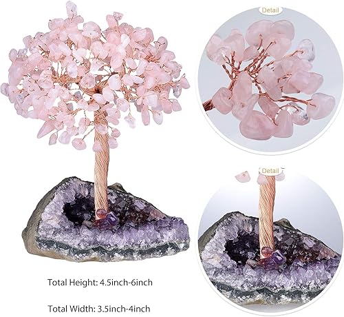 Miniatura 3 de SUNYIK Árbol de cristal curativo sobre base de cuarzo de cristal de amatista natural, árbol de dinero bonsái hecho a mano para riqueza y suerte,