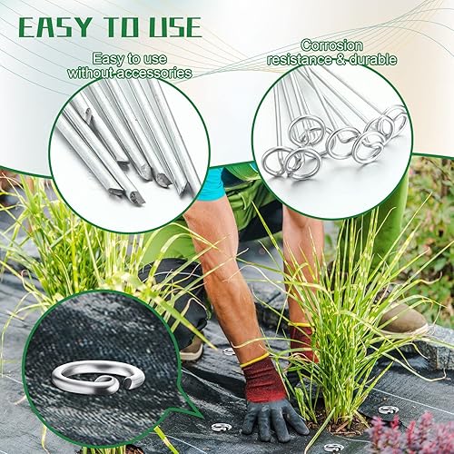 Miniatura 4 de Therwen 100 pines circulares para paisaje, grapas de jardín a granel, estacas galvanizadas, resistentes, pasadores de paisaje para paisajismo y