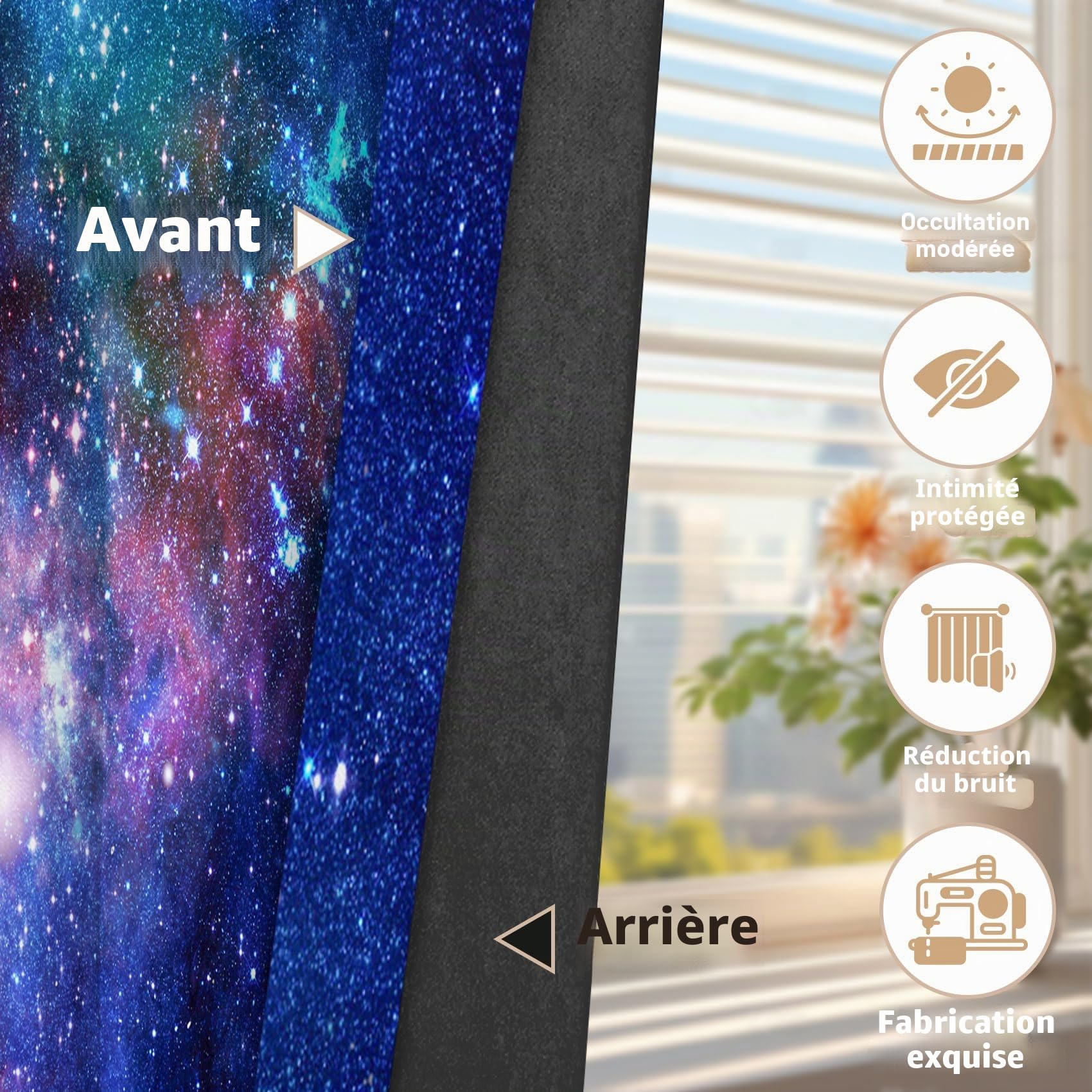 Rideaux occultants 140x245cm Motif Galaxie et nébuleuse pour Chambre de garçon et Fille, Ciel étoilé, Univers, Espace, occultant avec œillets pour Salon, Isolation Thermique