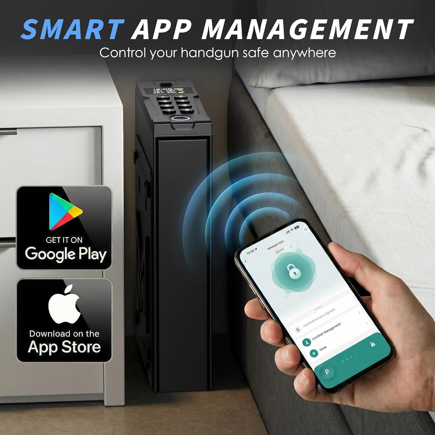 Biometric Gun Safe for Handgun, Fingerprint Handgun Safe for Home, 0.2S Quick Access Pistol Case with APP Control, Digital Keypad and LCD Display, Hand Gun Case for Nightstand, Bedside, Desk