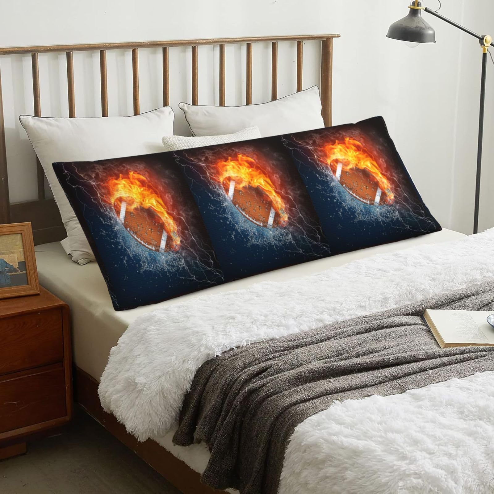 Burning American Football In Fire, Body Pillow Cover with Zipper,Long Body Pillowcase 20 x 60 in