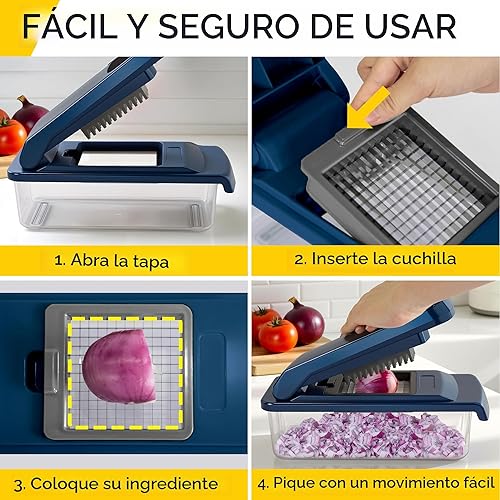 Miniatura 7 de UltraChop todo en 1, picadora de verduras resistente de 12 cuchillas, recipiente para picar alimentos, espiralizador, cortador de mandolina