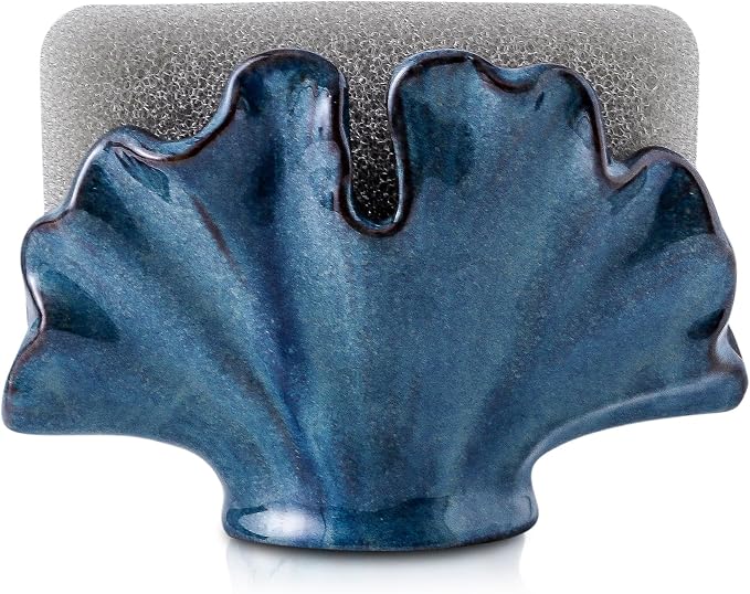 Uiddo Ceramic Sponge Holder,Sponge Holder for Kitchen Sink,Compact Sink Caddy Organizer-Scouring Pad and Dish Holder,Farmhouse Kitchen Decor Cute Gadgets Accessories(Brown Grey)