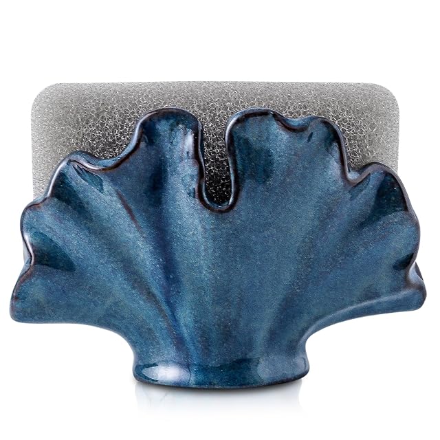 Ceramic Sponge Holder Sponge Holder for Kitchen Sink Compact Sink Caddy Organizer-Scouring Pad and Dish Sponge Holders Farmhouse