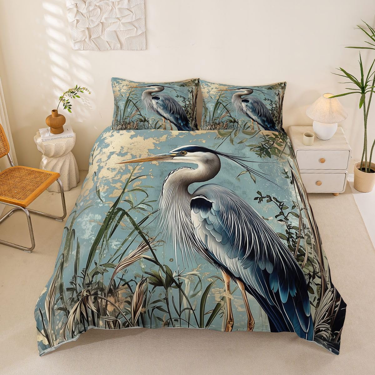 Housse de couette grand héron bleu 220x240 pour apaiser le sommeil de votre enfant