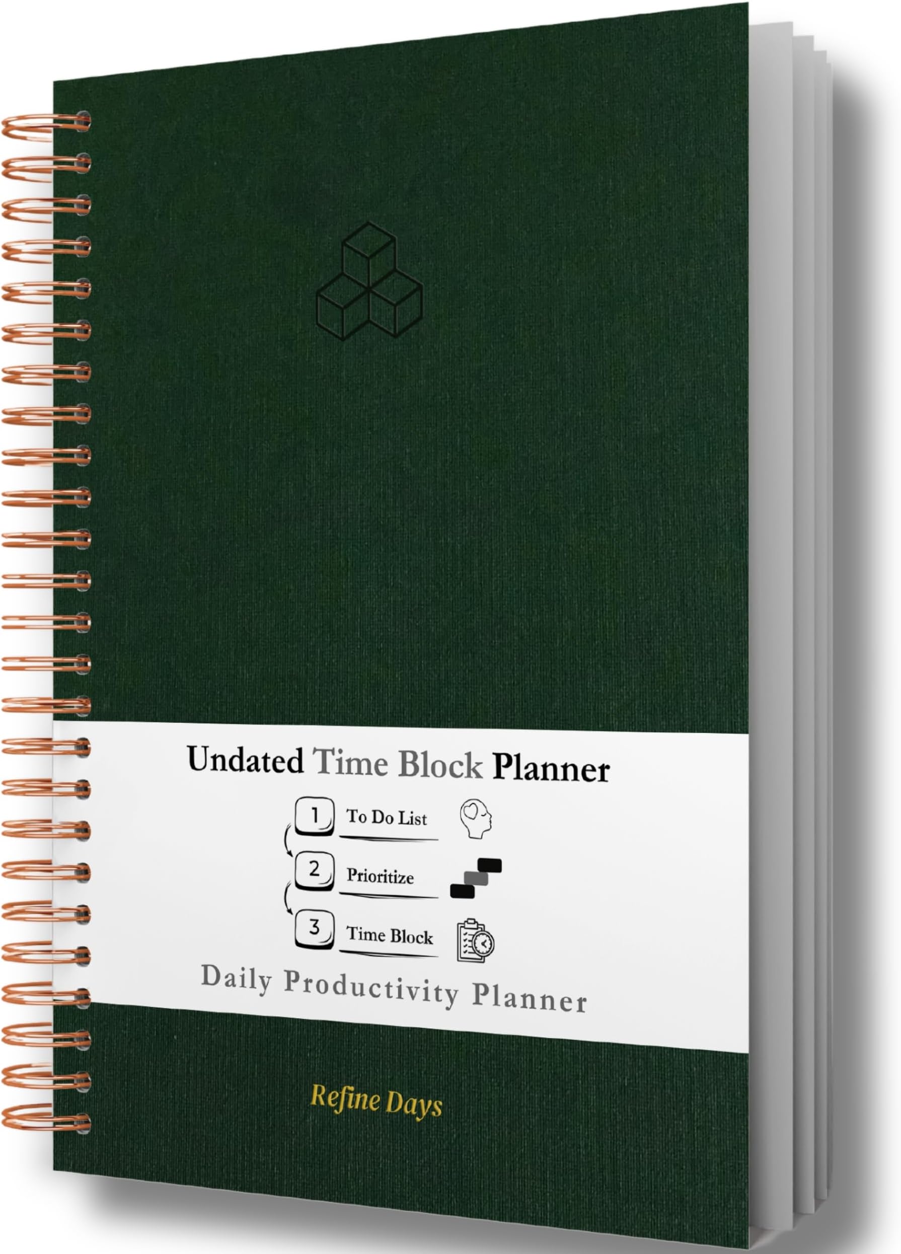 Undated Daily Planner - Time Blocking & ADHD Planner. To Do List, Hourly Schedule, Daily and Monthly Agenda. Designed for Time Management & Productivity. Spiral Softcover Notebook. 200 Pages, A4.