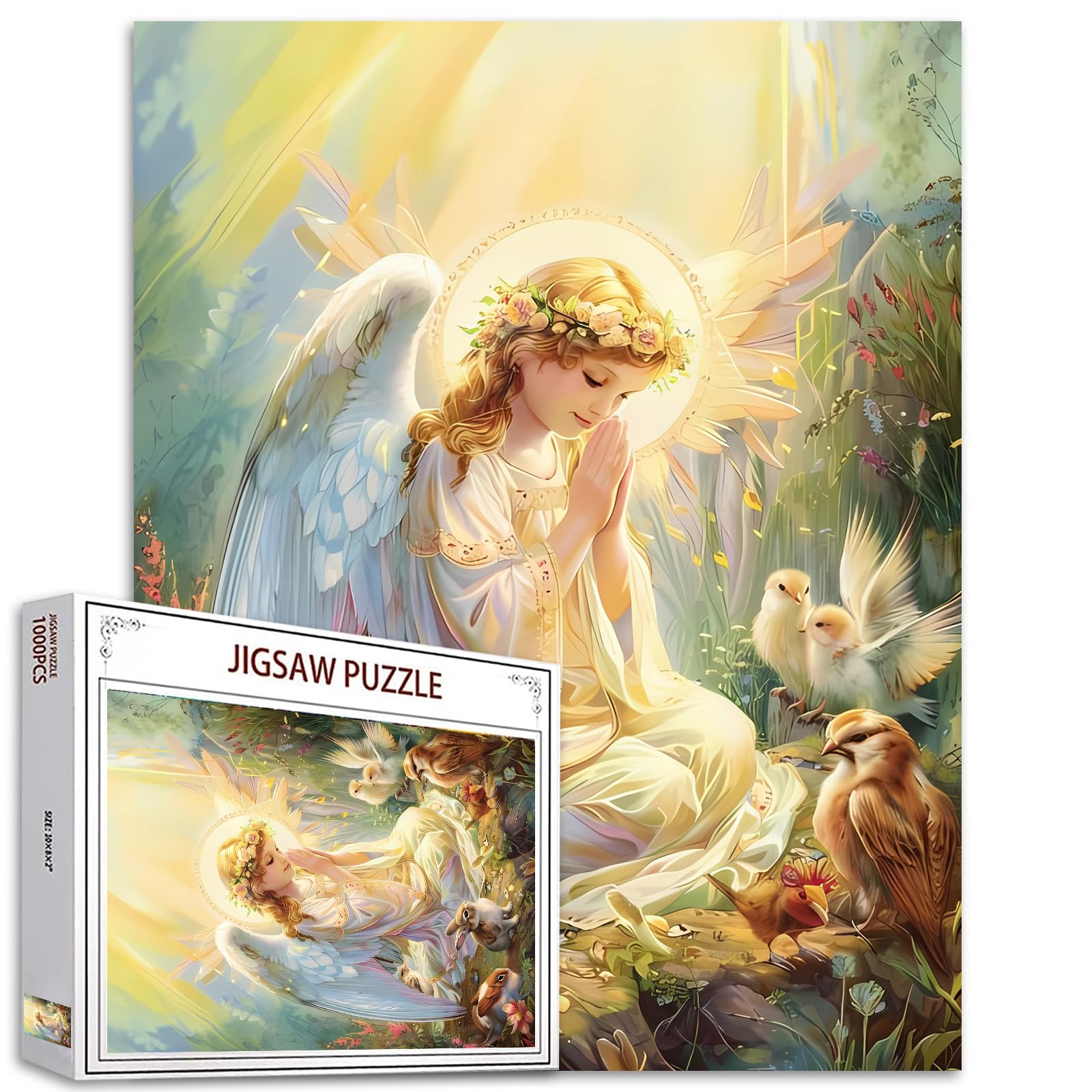 Tucocoo Little Angel Girl Jigsaw Puzzles for Adults 1000 Pieces, Forest Animals and Prayerful Angel Jigsaw Puzzle Colorful DIY Craft Puzzles for Home Decoration, Family Puzzle Perfect for Game Nights