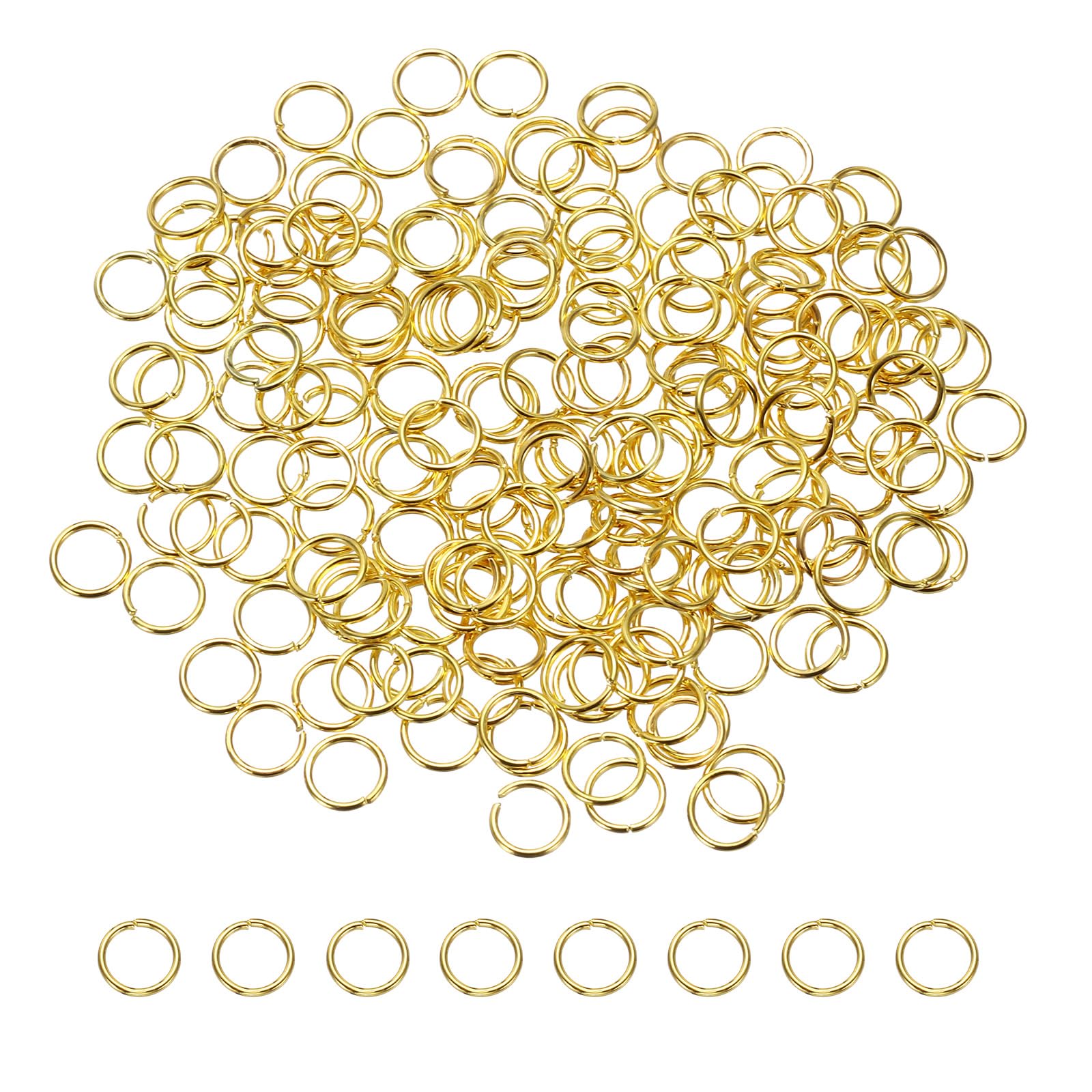 sourcing map 200 Pcs Open Jump Rings, 7mm Split Metal O Ring 0.7mm Thick Keychains Connector Ring for Jewelry Making DIY Necklaces Bracelet Earrings Craft Making, Gold