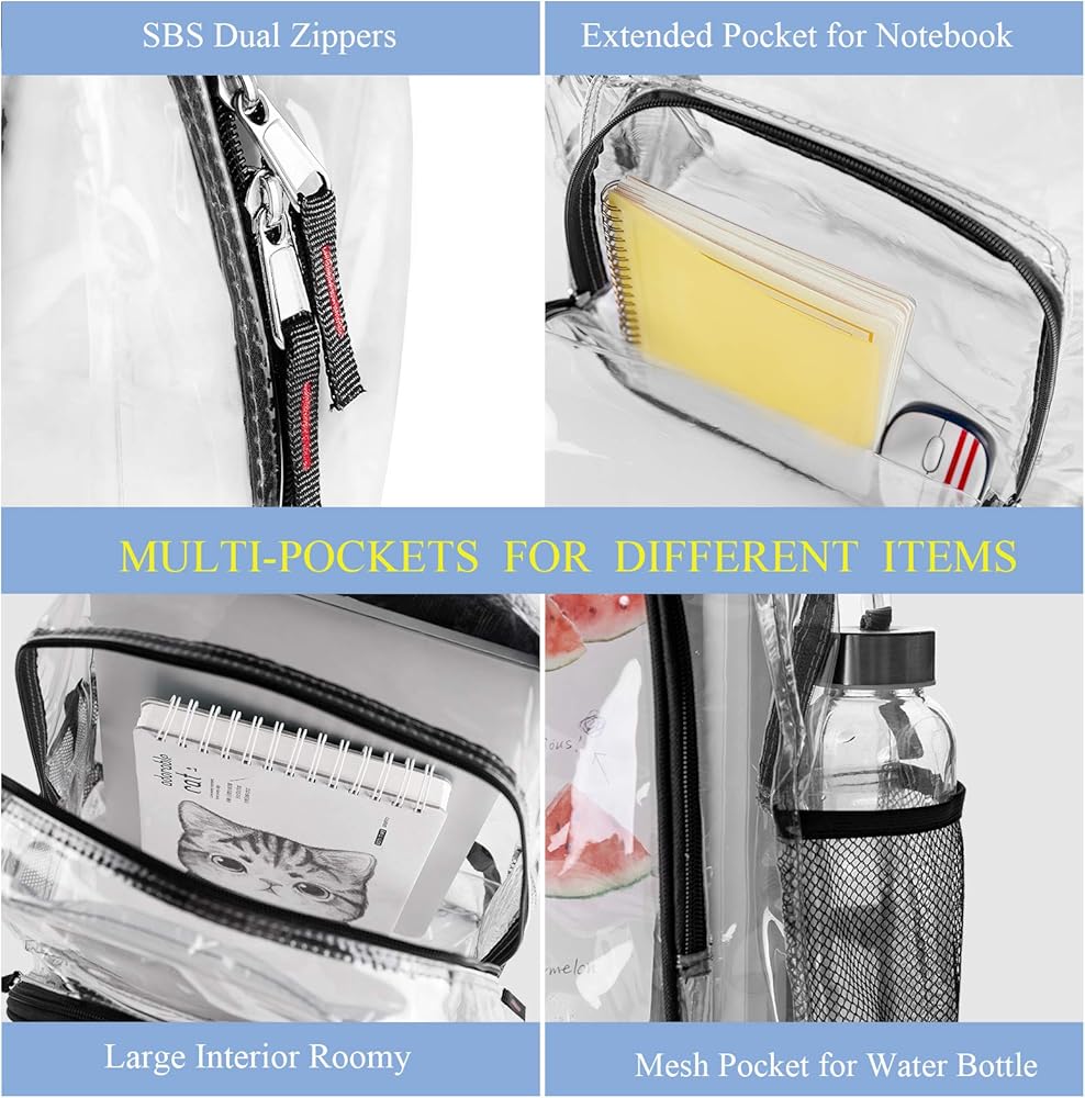 Mochila Transparente Resistente - Mochila Transparente De PVC Grande Para Libros Para Trabajo Universitario, Gris